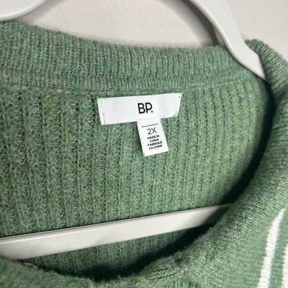 BP. Nordstrom Ribbed Collared Green Hedge Long Sleeve Polo Sweater Cropped 2x - Picture 11 of 11